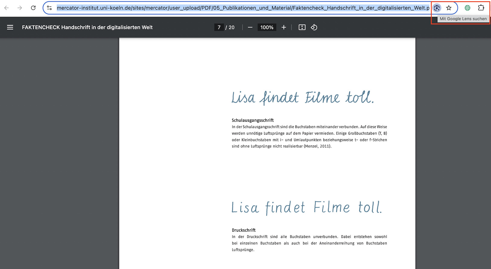 Handschrift mit Google Lens suchen