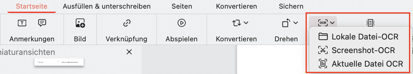 OCR-Option auswählen