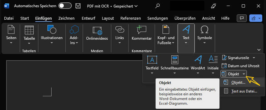 pdf dokument in word einfügen
