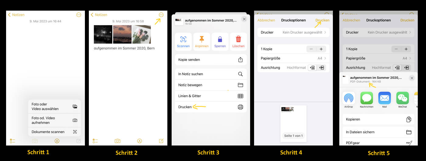 pdf aus fotos erstellen-per notizen app