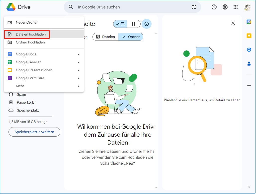 PDF-Datei auf Google Drive hochladen