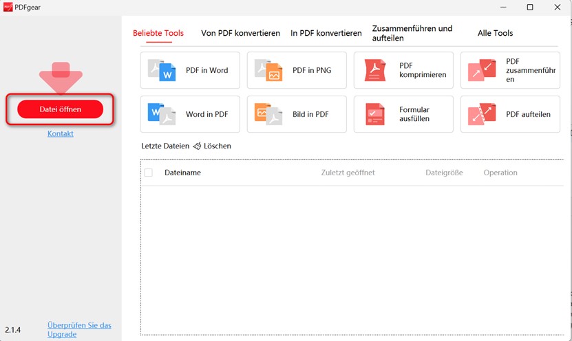 PDF-Datei in PDFgear hochladen