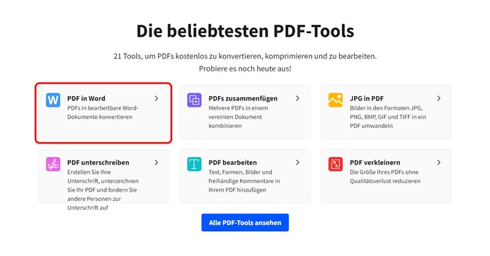 PDF-Datei in Smallpdf hochladen