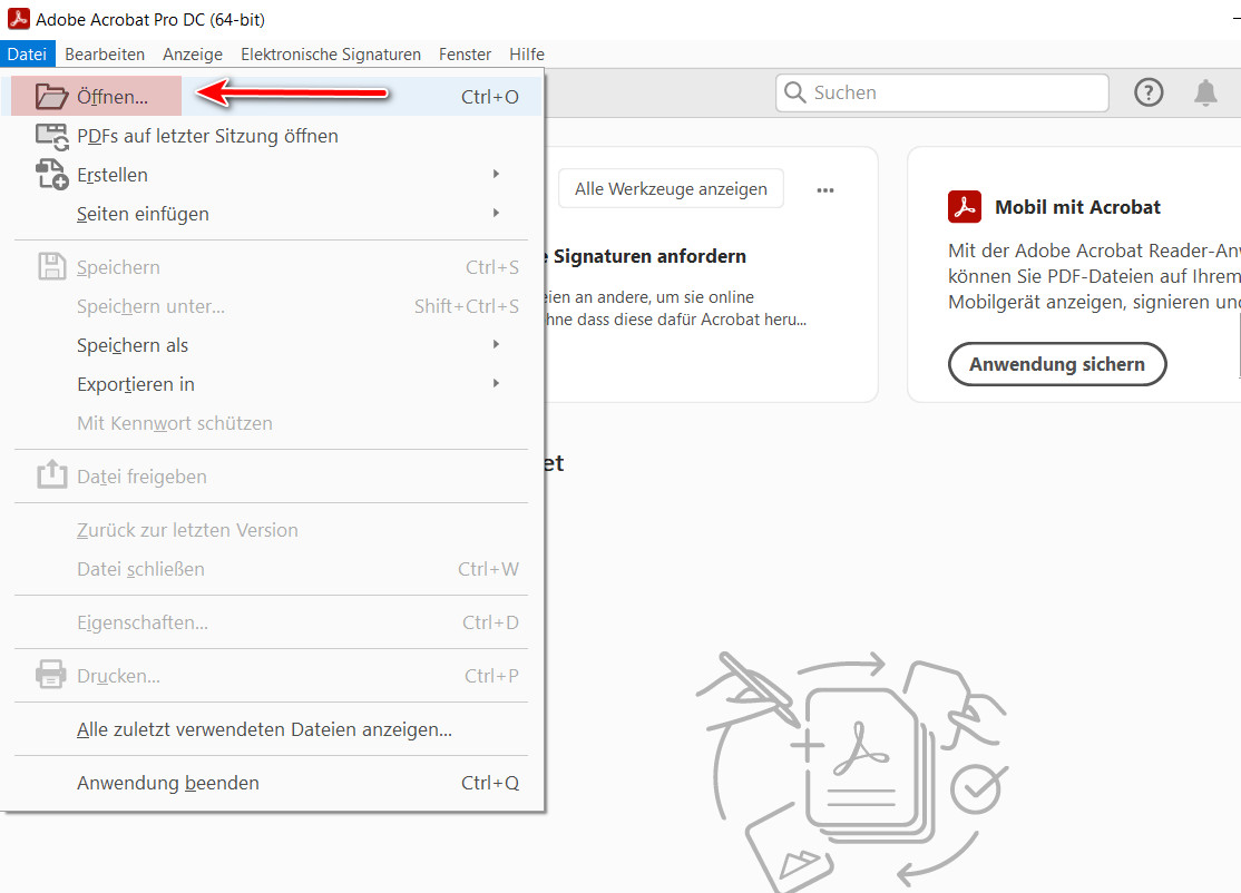 PDF-Datei mit Acrobat öffnen