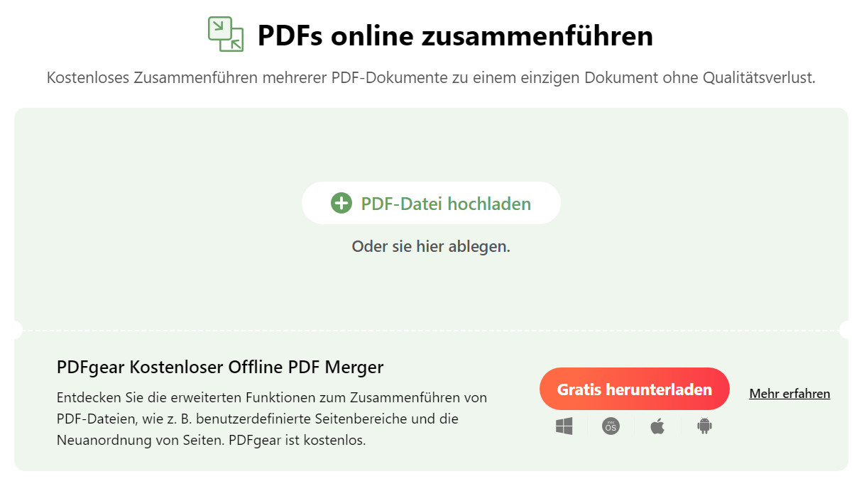 PDF-Dateien in PDFgear Online hochladen