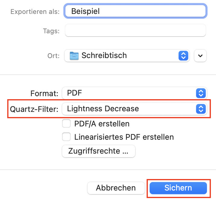 PDF-Helligkeit reduzieren