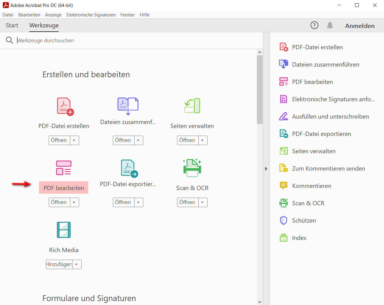 PDF in Acrobat hochladen
