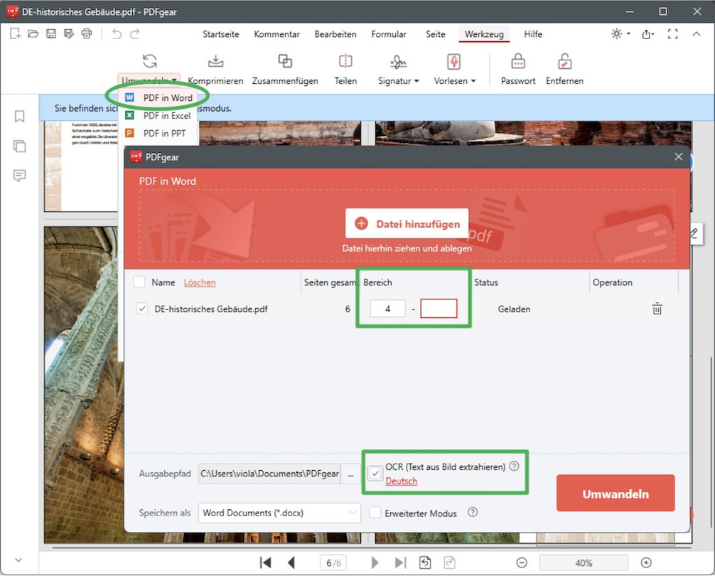 PDF in Word mit PDFgear umwandeln