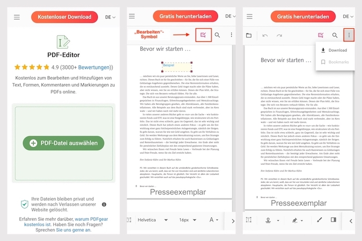 PDF bearbeiten online kostenlos am Android-Handy