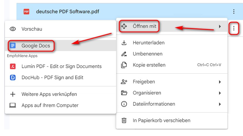PDF mit Google Docs öffnen