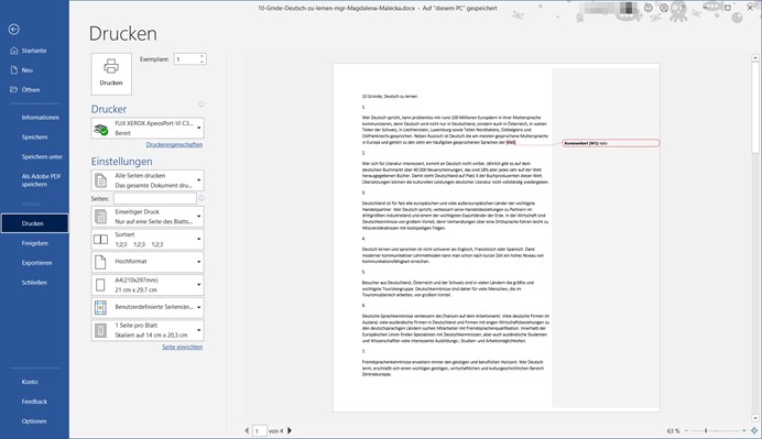 PDF mit Kommentaren drucken