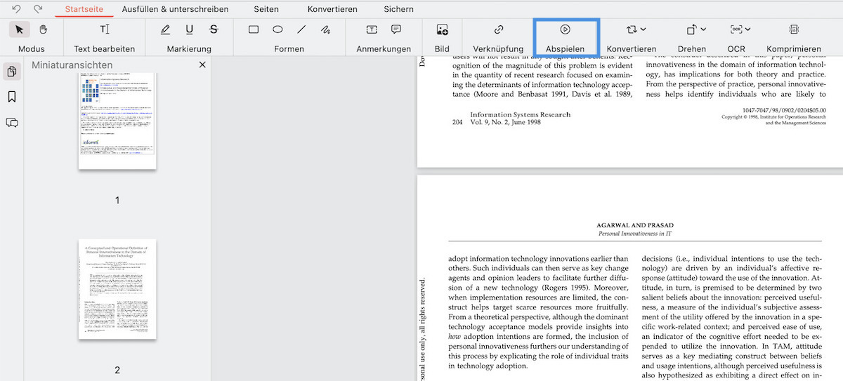  PDF Präsentationsmodus starten
