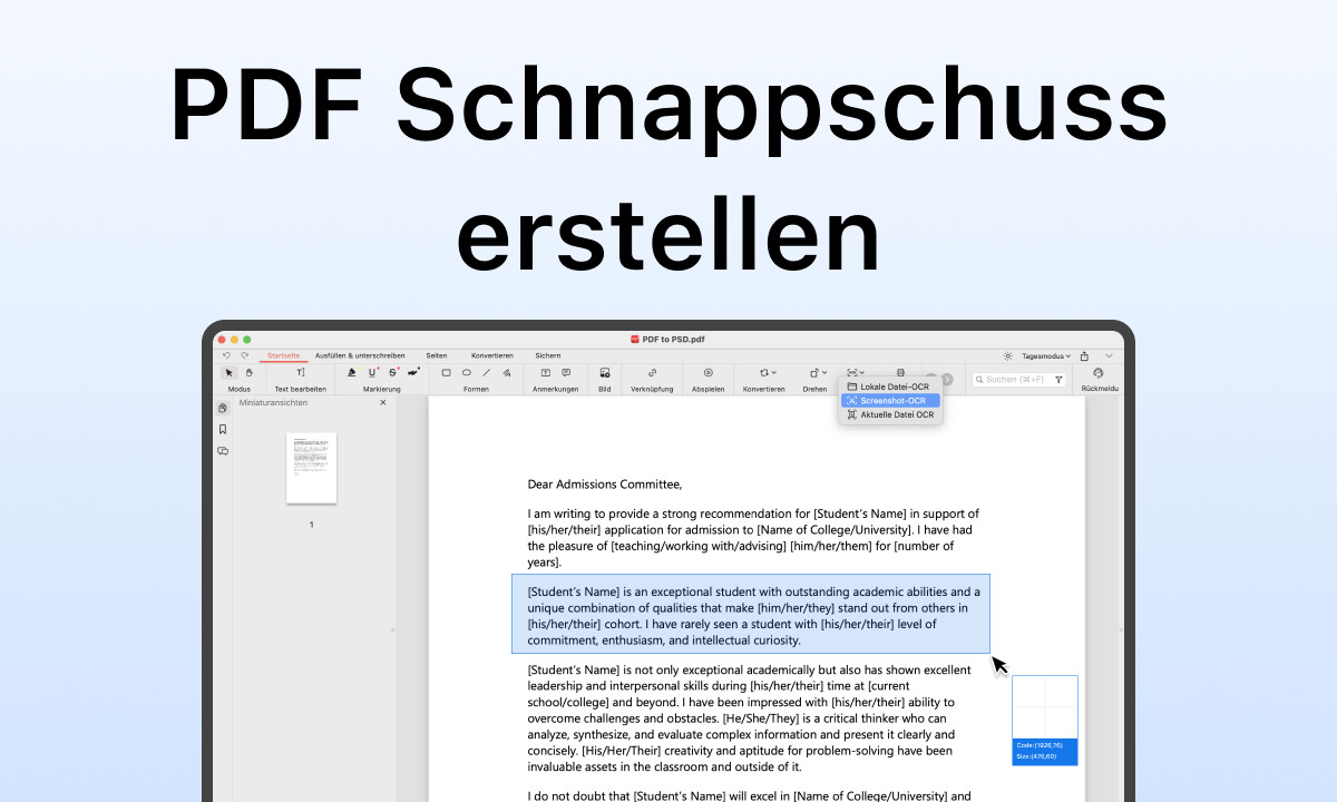 PDF Schnappschuss erstellen