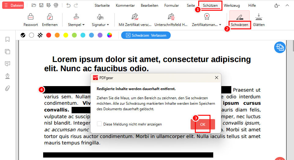 Kontoauszug mit PDFgear kostenlos schwärzen