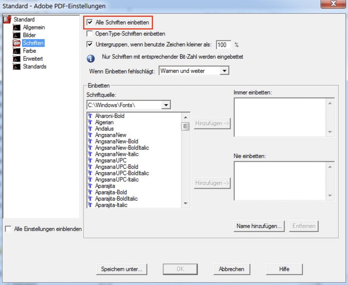 Schriften hinzufügen