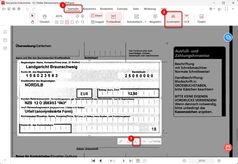 Screenshot von Bildern im PDF erstellen