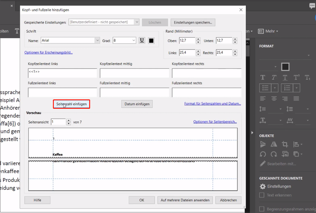 Seitenzahl mit Adobe Acrobat einfügen