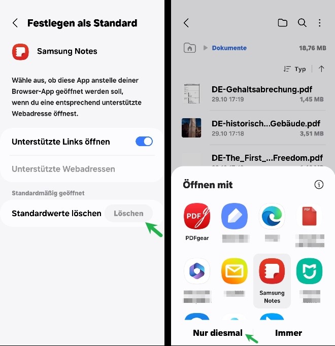 Standardwerte löschen und neue App auswählen