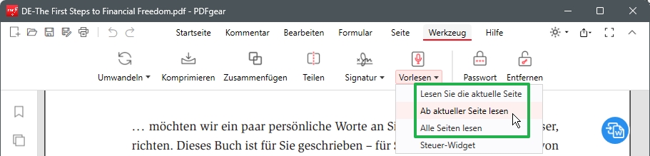 Startpunkt für das Vorlesen festlegen