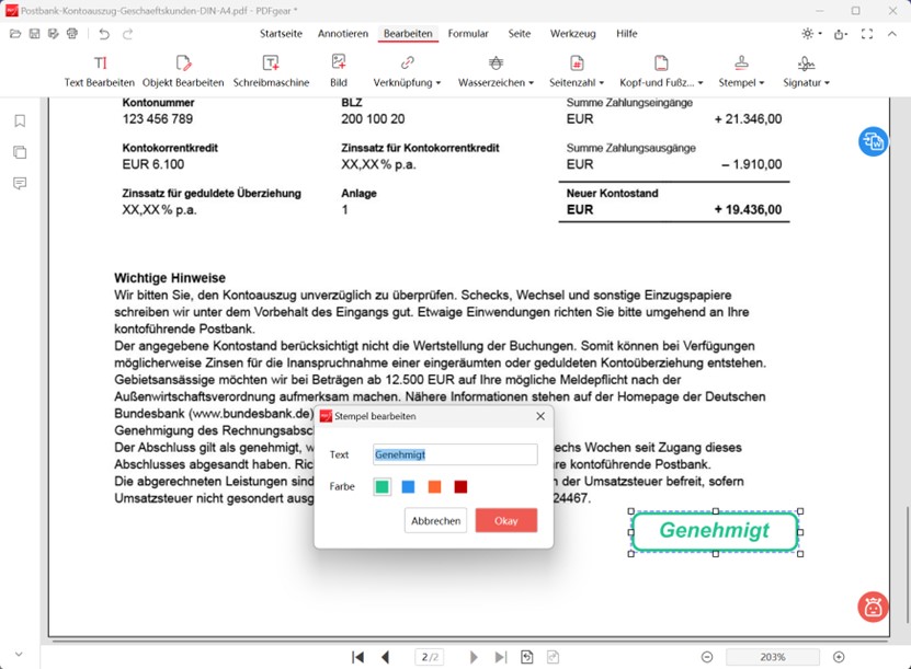 Stempel-Eigenschaften anpassen