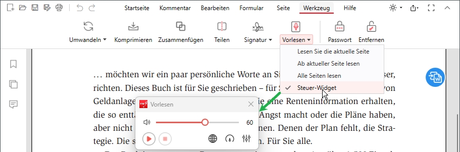 Steuer-Widget anklicken
