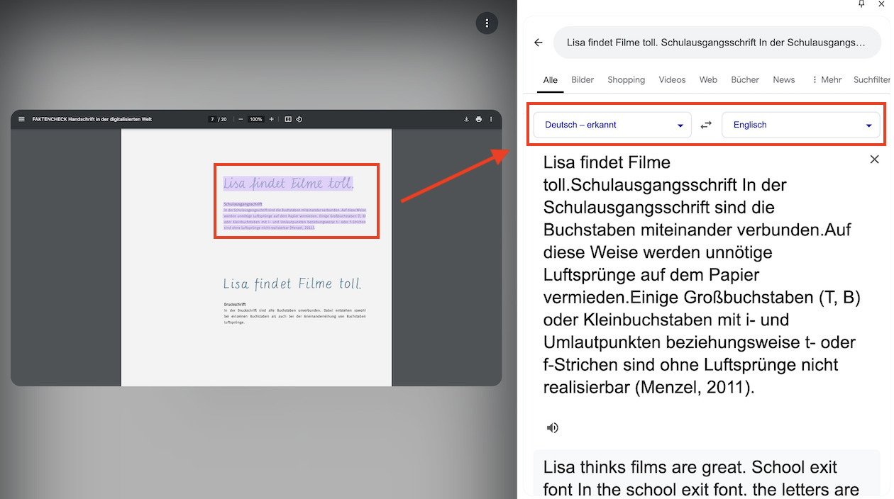 Erkannter Text mit Google Translate übersetzen