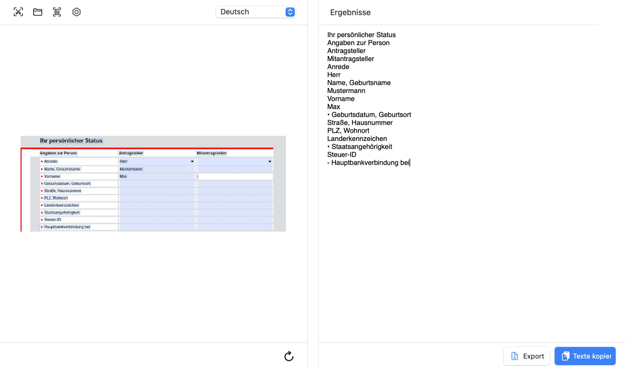 Texte kopieren und exportieren