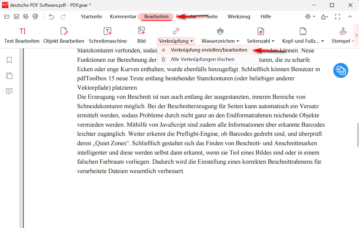 Verknüpfungen in PDFgear hinzufügen