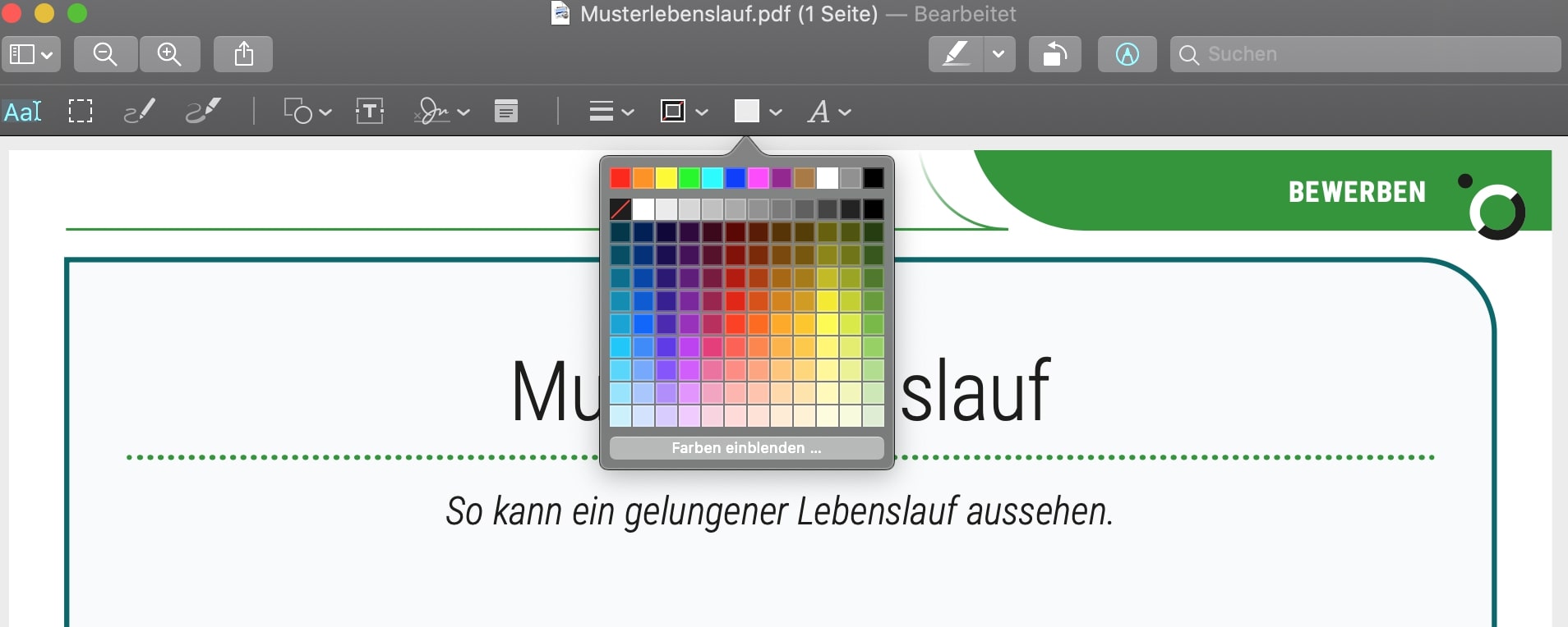 Werkzeugleiste einblenden