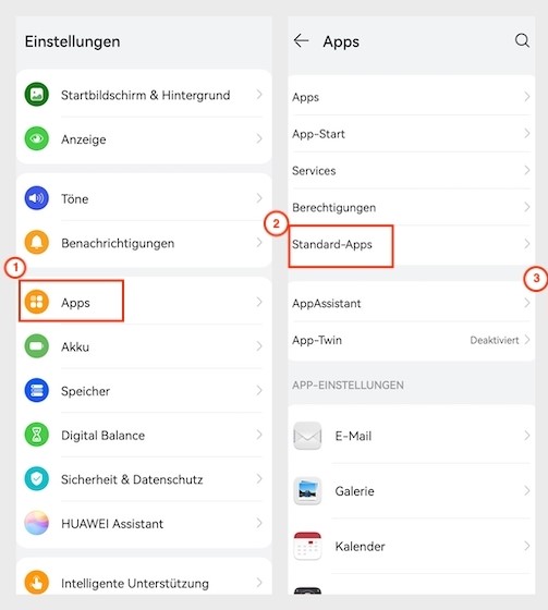 Zur Standard-Apps Einstellung navigieren