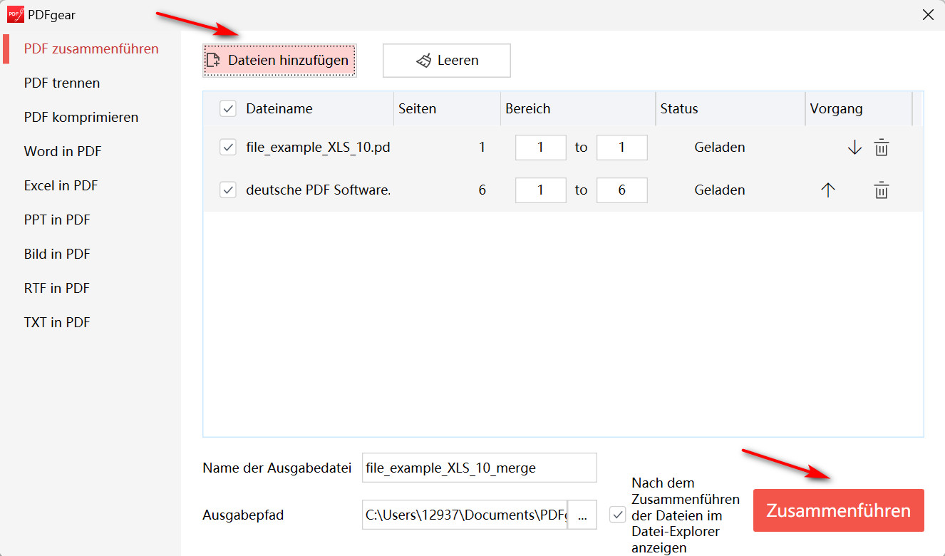 Zwei PDF-Dateien zusammenfügen