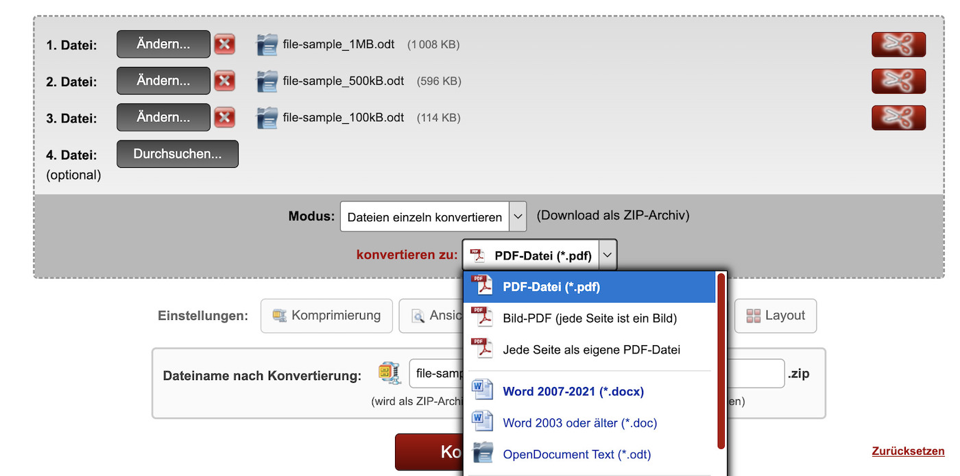 Ausgabeformat anpassen
