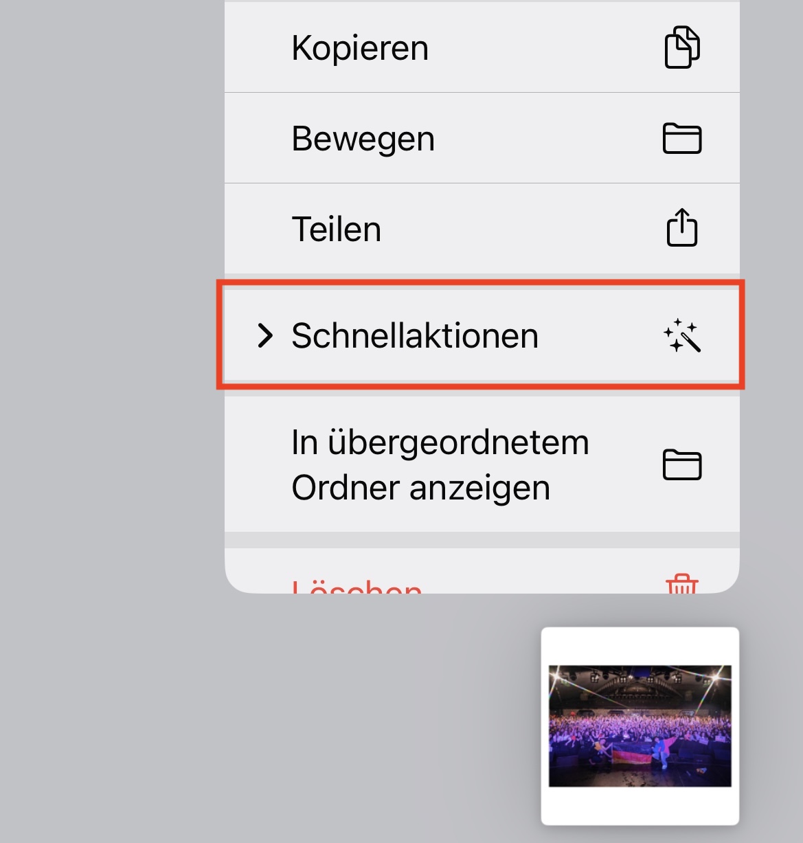 Bild öffnen und Schnellaktionen wählen