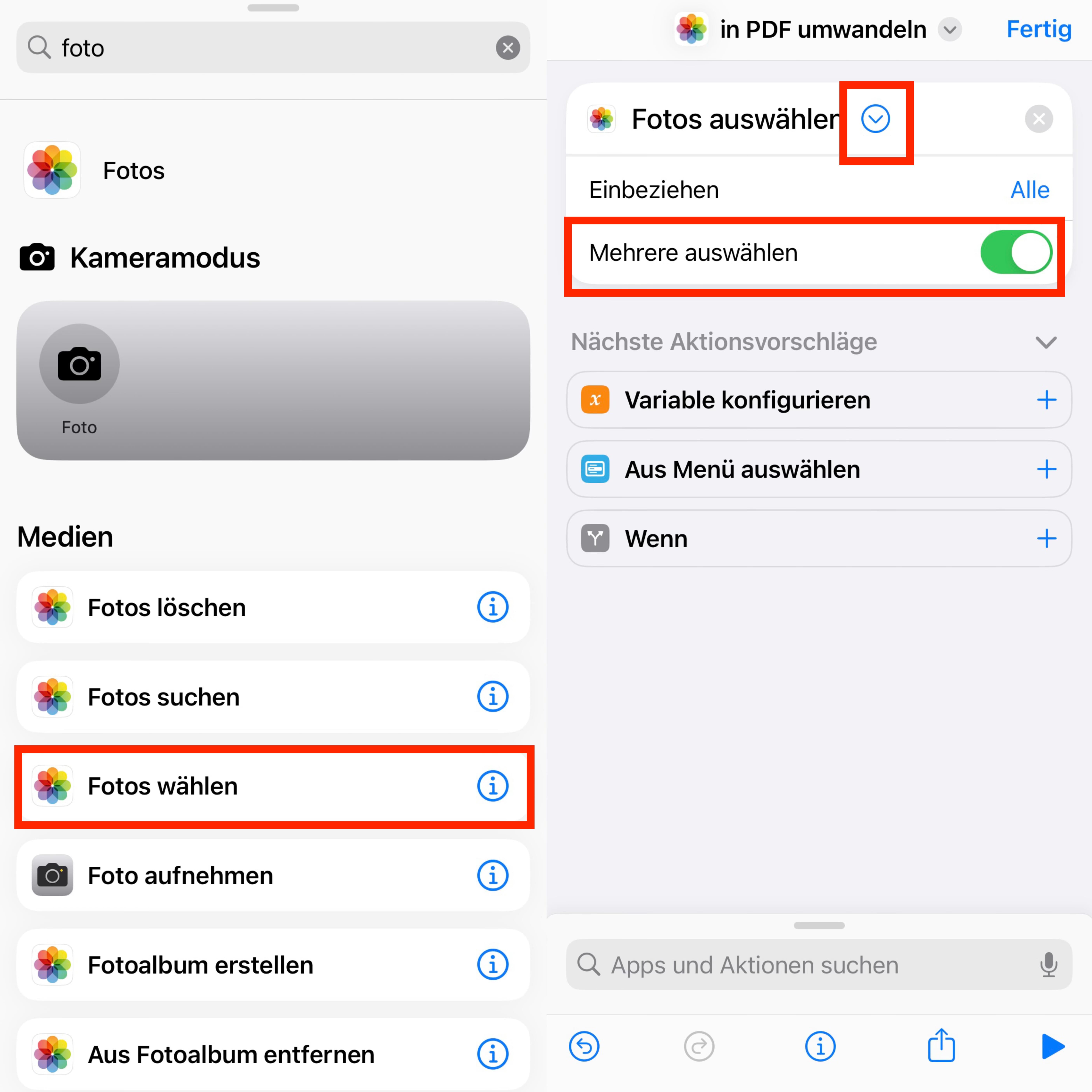 Hinzufügen von Fotos auswählen
