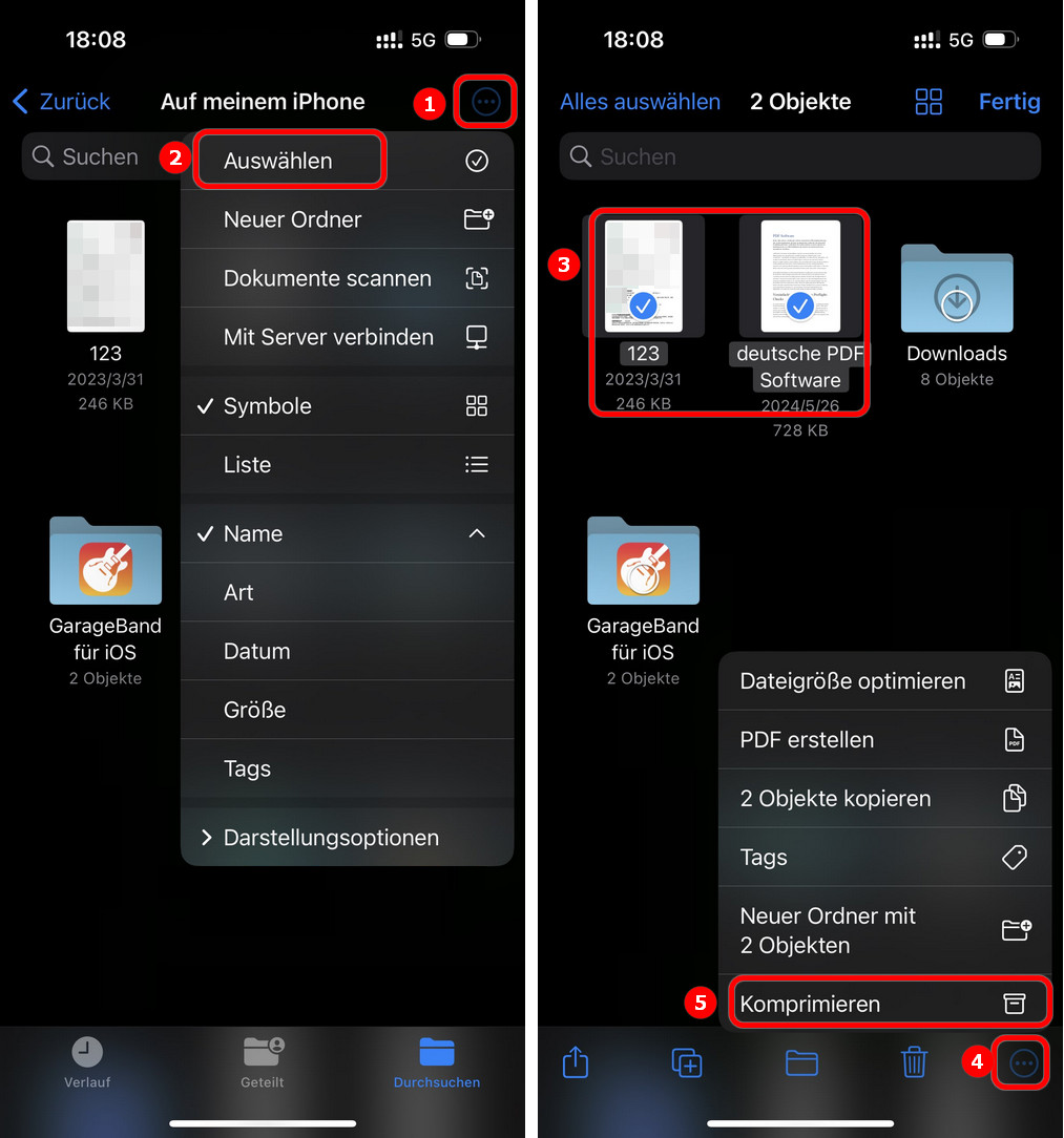 PDF in ZIP auf iPhone komprimieren