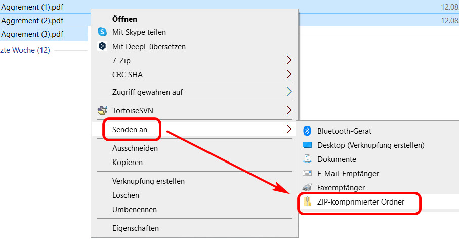 PDF in ZIP auf Windows komprimieren