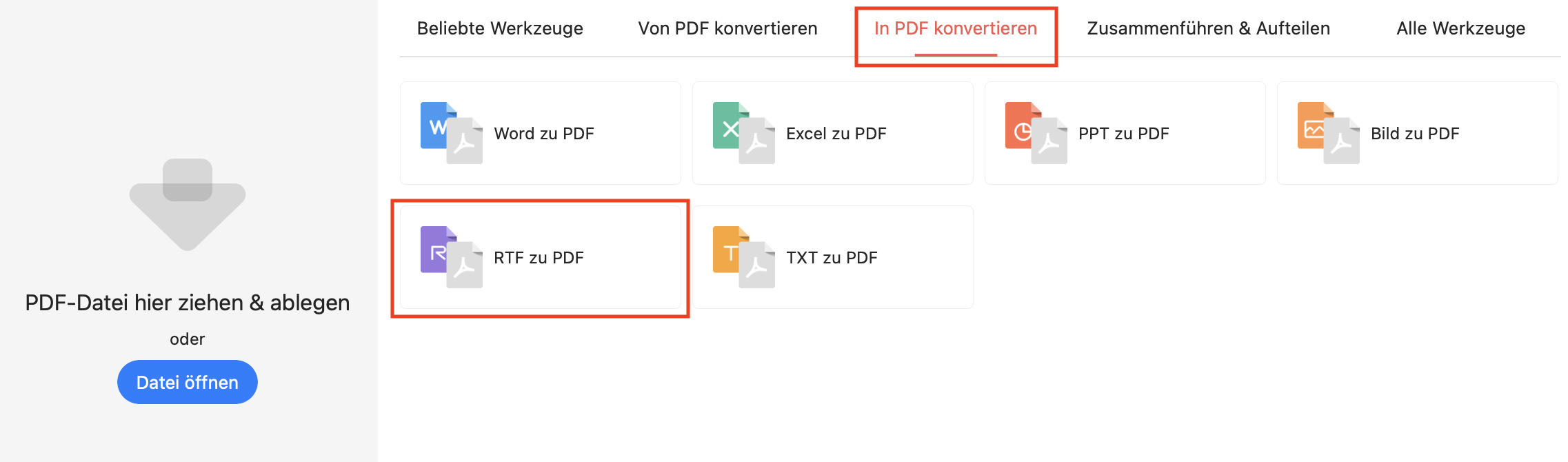 PDFgear öffnen für RTF in PDF