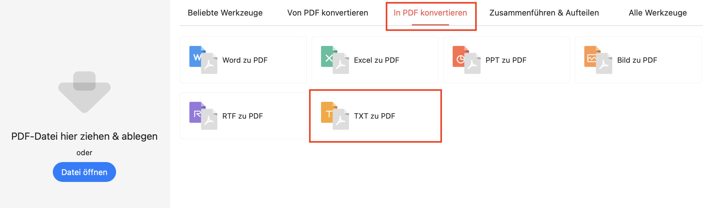 PDFgear öffnen für TXT in PDF