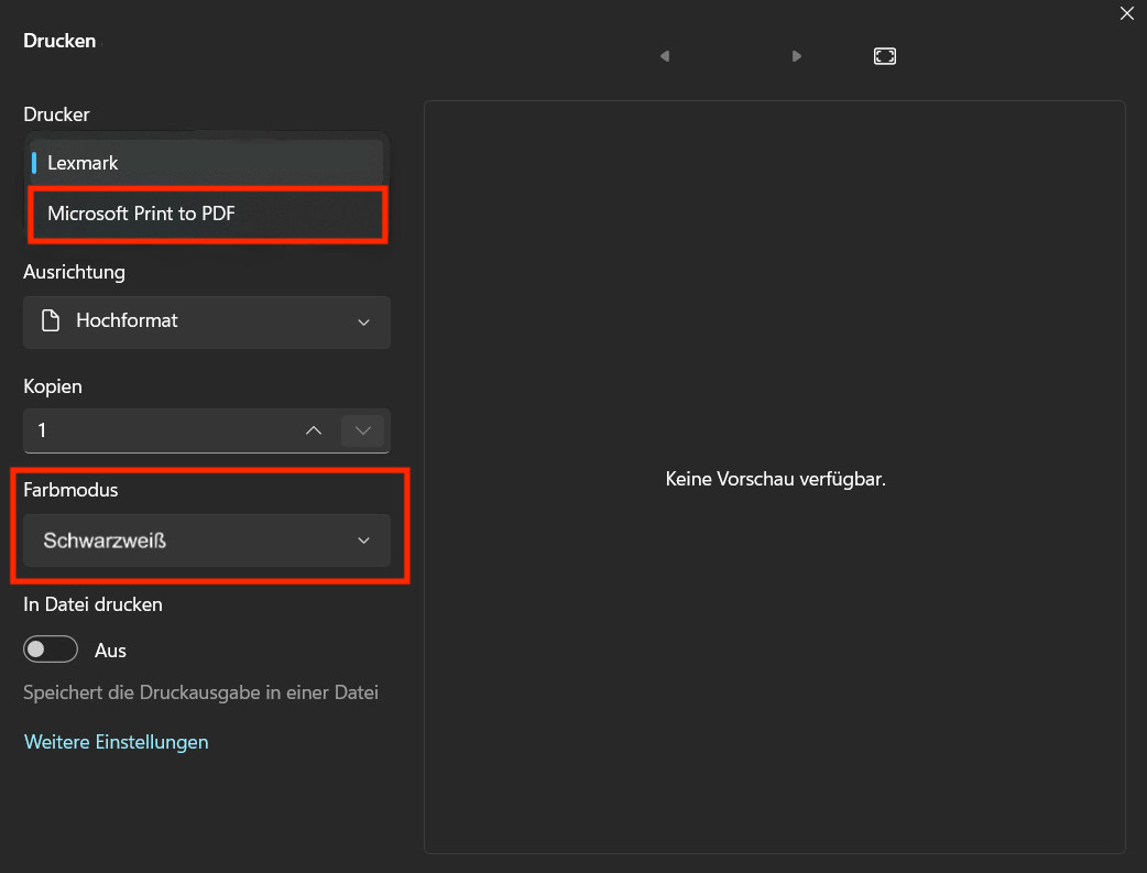 Farbiges PDF in schwarz-weiß in Microsoft Edge umwandeln