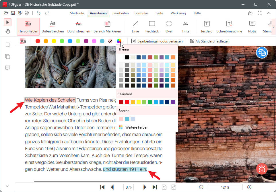 Hervorhebungsfarbe mit PDFgear ändern