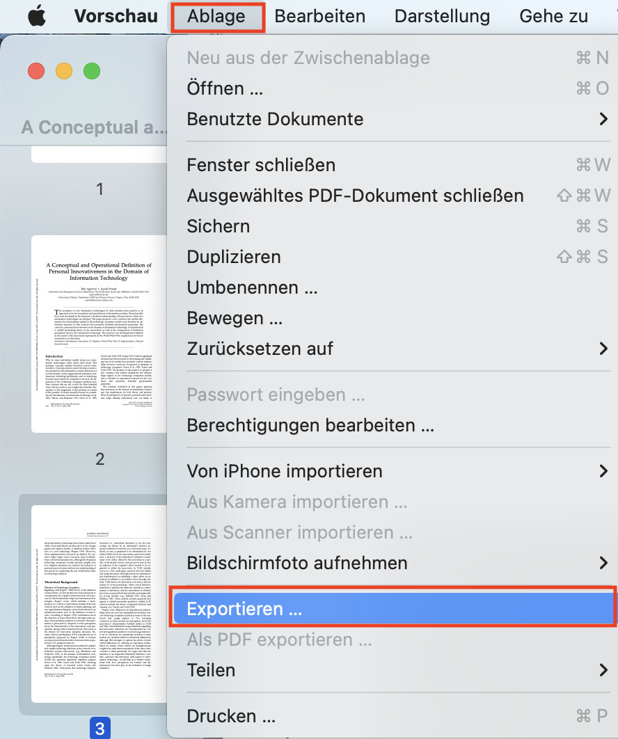 PDF aus dem Vorschau exportieren