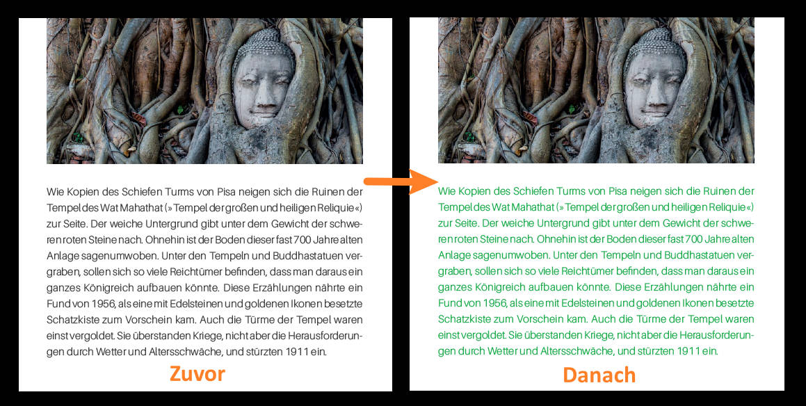 vor und nach der aenderung der schriftfarben