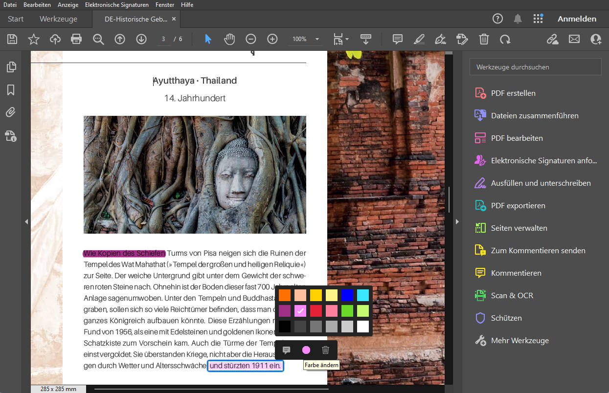 Vorhandene Textfarbe in PDF