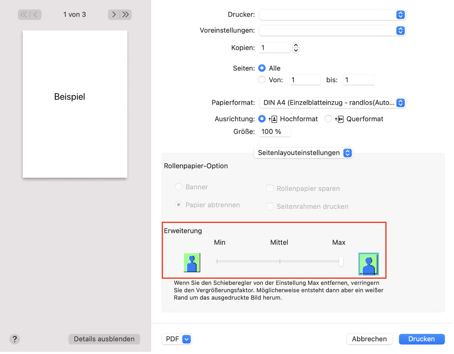 Erweiterungsumfang anpassen