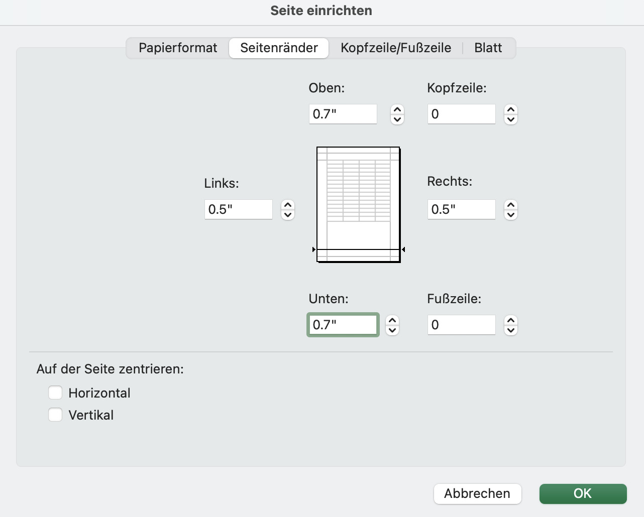 Excel-Dokument randlos drucken
