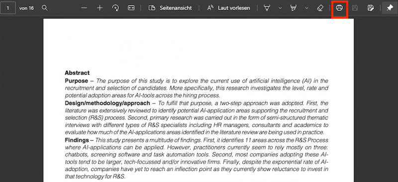 In Microsoft Edge auf das Druckersymbol klicken
