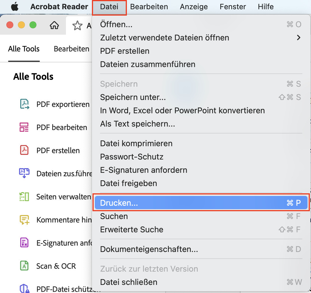 PDF mit Adobe Acrobat drucken