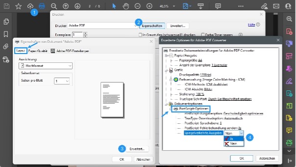 PDF mit Adobe Acrobat Reader spiegelverkehrt drucken