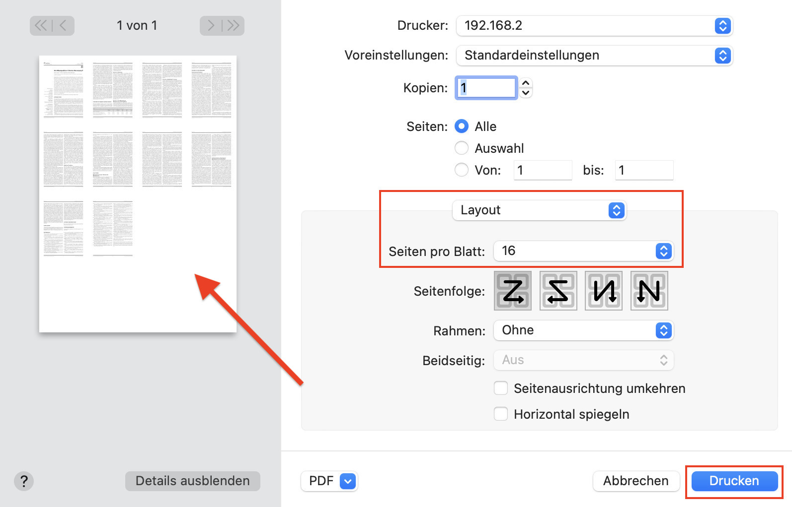 Seiten pro Blatt festlegen