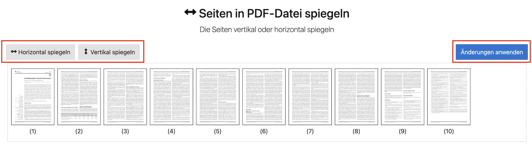 Spiegelungsoptionen einstellen